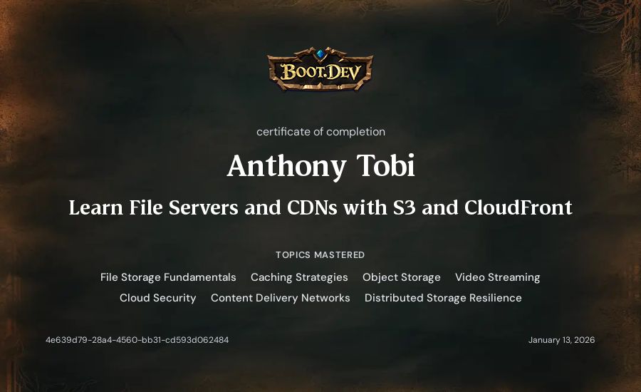 Anthony Tobi's Boot.dev Learn File Servers and CDNs with S3 and CloudFront certificate