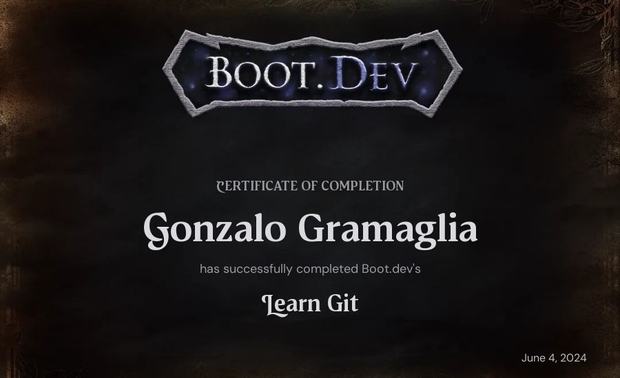 Gonzalo Gramaglia's Boot.dev Learn Git certificate
