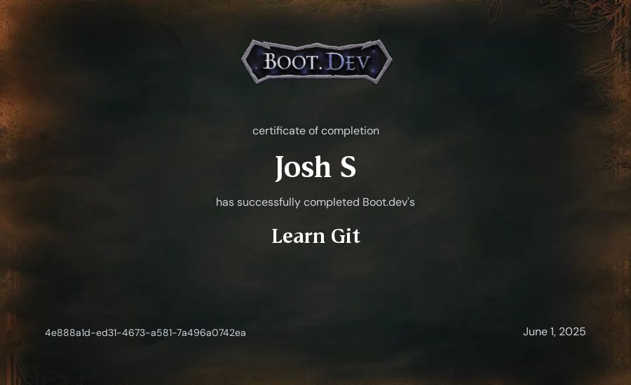 Josh S's Boot.dev Learn Git certificate