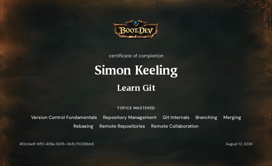 Simon Keeling's Boot.dev Learn Git certificate