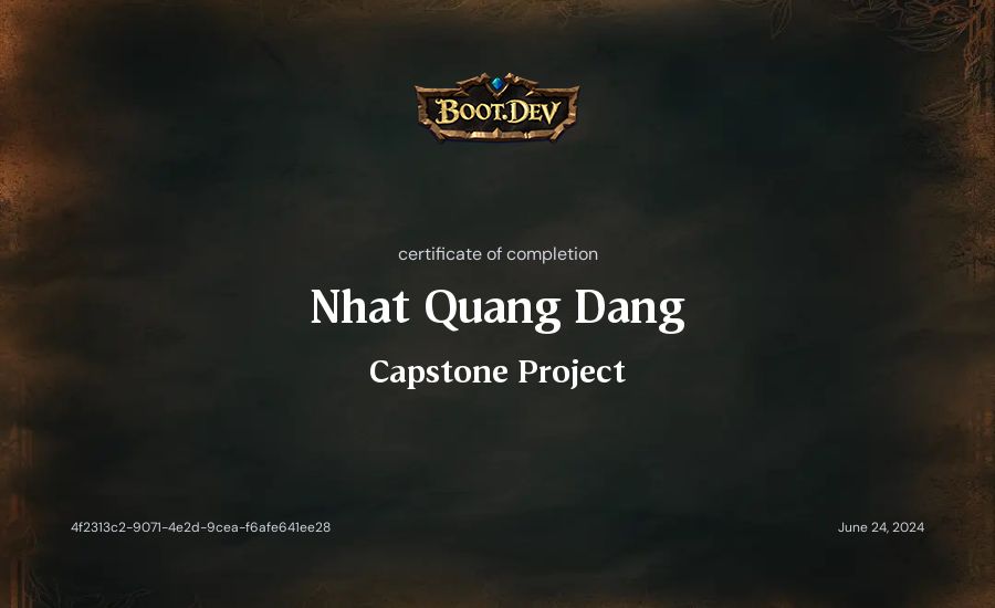 Nhat Quang Dang's Boot.dev Capstone Project certificate