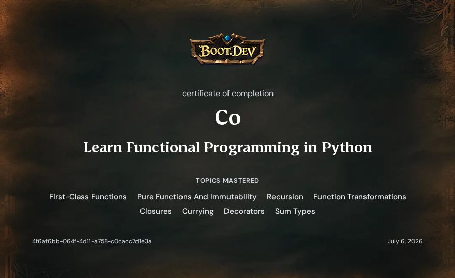 Co's Boot.dev Learn Functional Programming in Python certificate