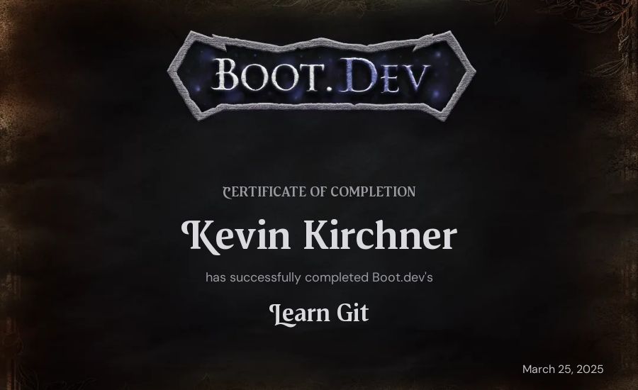 Kevin Kirchner's Boot.dev Learn Git certificate