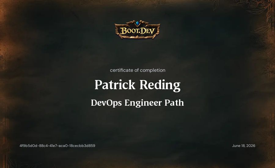 Patrick Reding's Boot.dev DevOps Engineer Path certificate