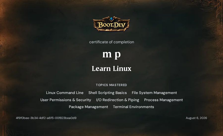 m p's Boot.dev Learn Linux certificate