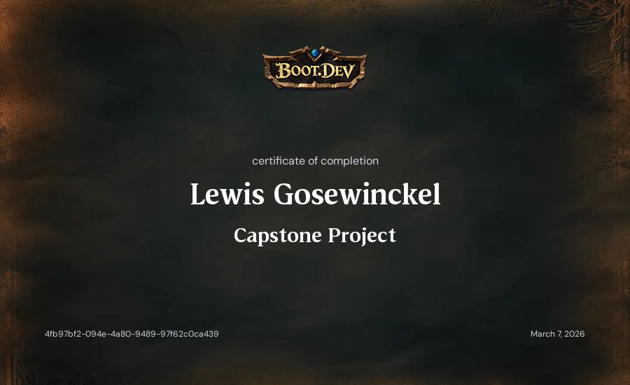 Lewis Gosewinckel's Boot.dev Capstone Project certificate