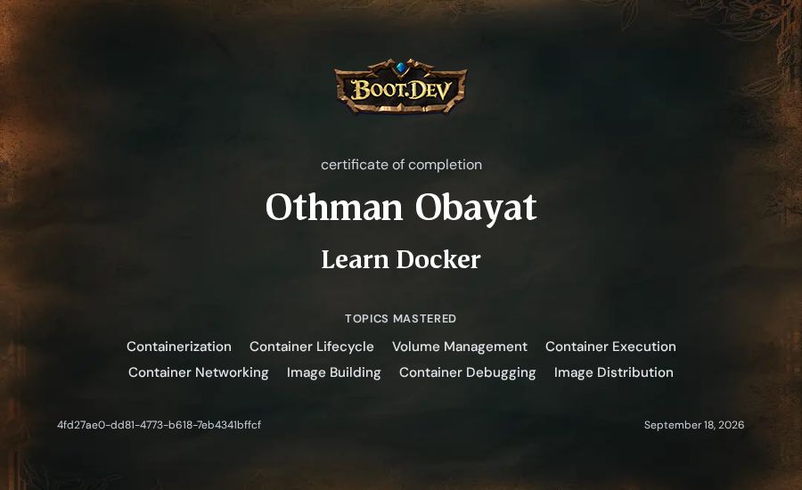 Othman Obayat's Boot.dev Learn Docker certificate