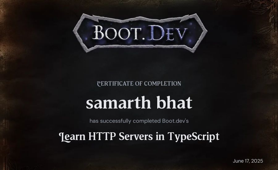 Trolley's Boot.dev Learn HTTP Servers in TypeScript certificate