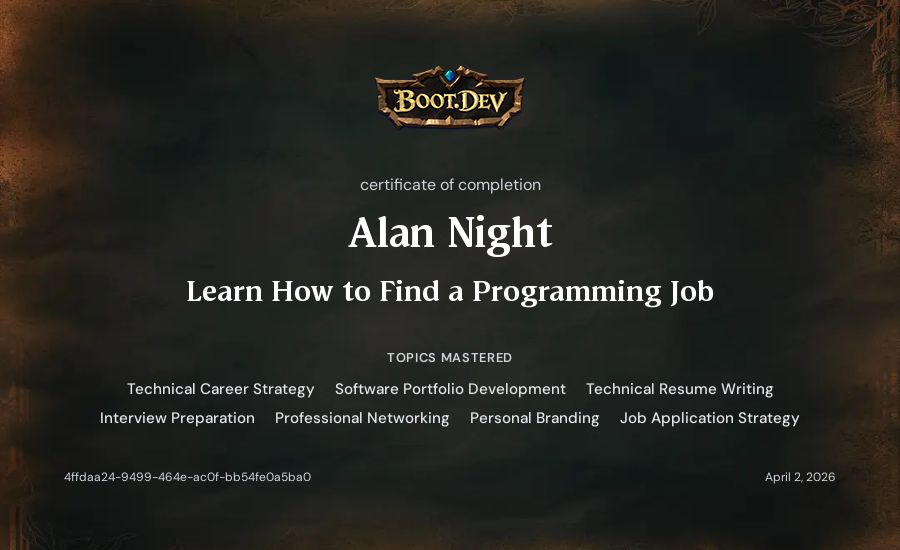 Alan Night's Boot.dev Learn How to Find a Programming Job certificate