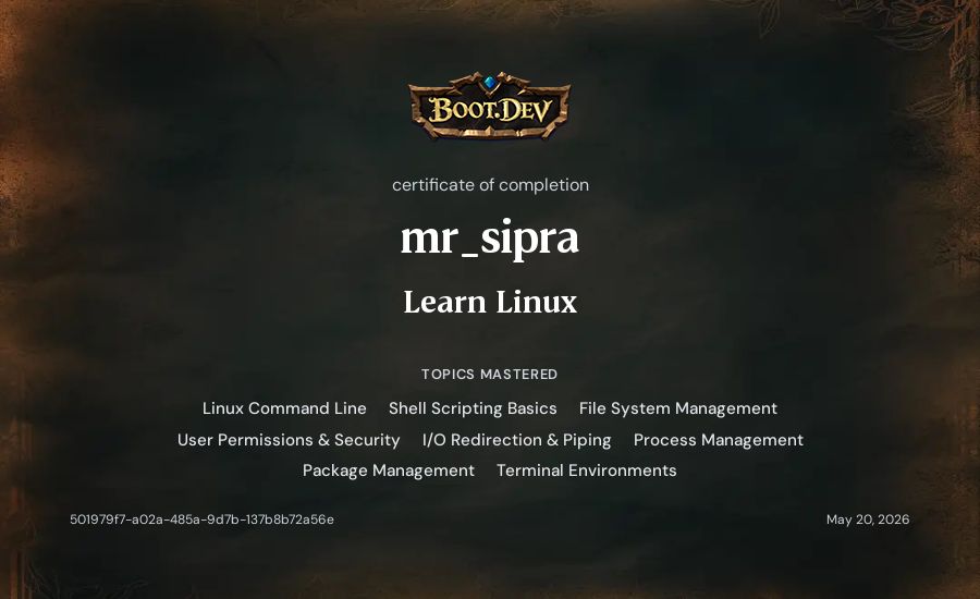 mr_sipra's Boot.dev Learn Linux certificate