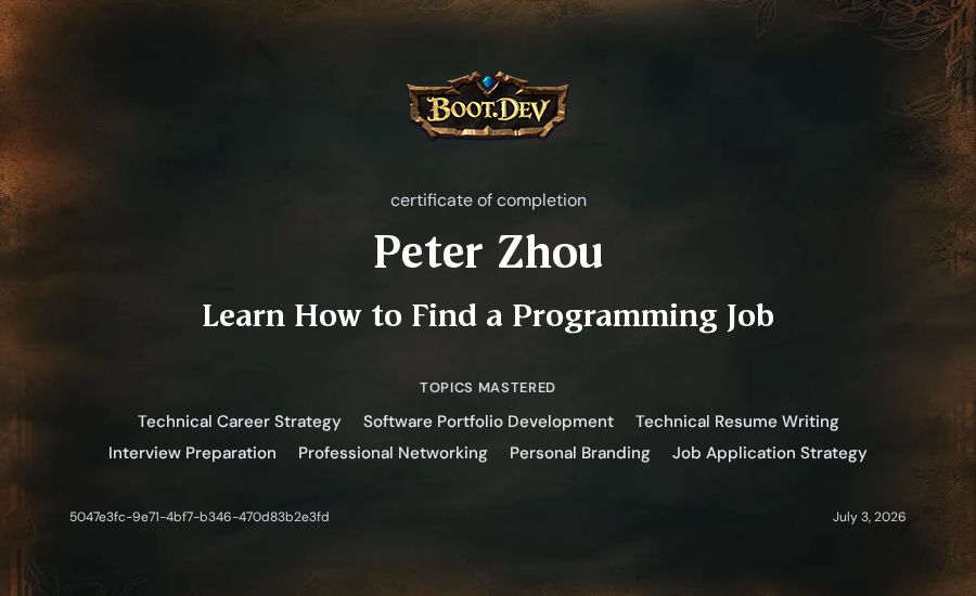 Peter Zhou's Boot.dev Learn How to Find a Programming Job certificate