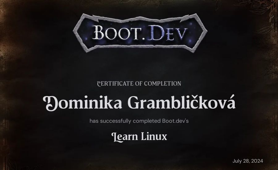 Dominika Grambličková's Boot.dev Learn Linux certificate