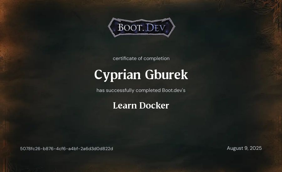 Cyprian Gburek's Boot.dev Learn Docker certificate