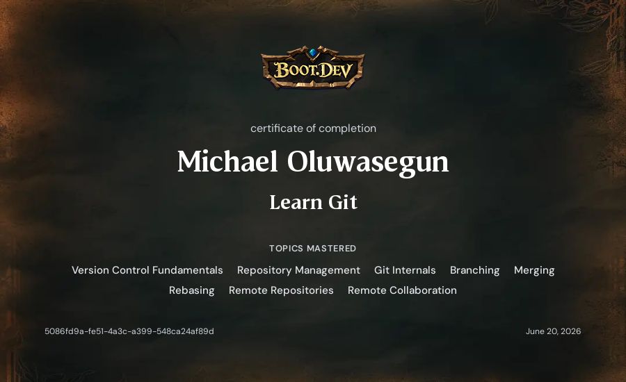 Michael Oluwasegun's Boot.dev Learn Git certificate