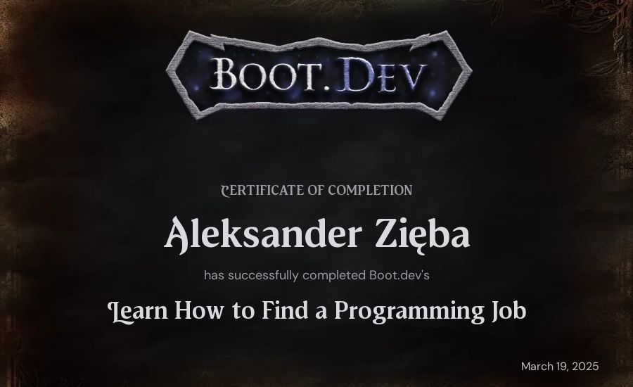 Aleksander Zięba's Boot.dev Learn How to Find a Programming Job certificate