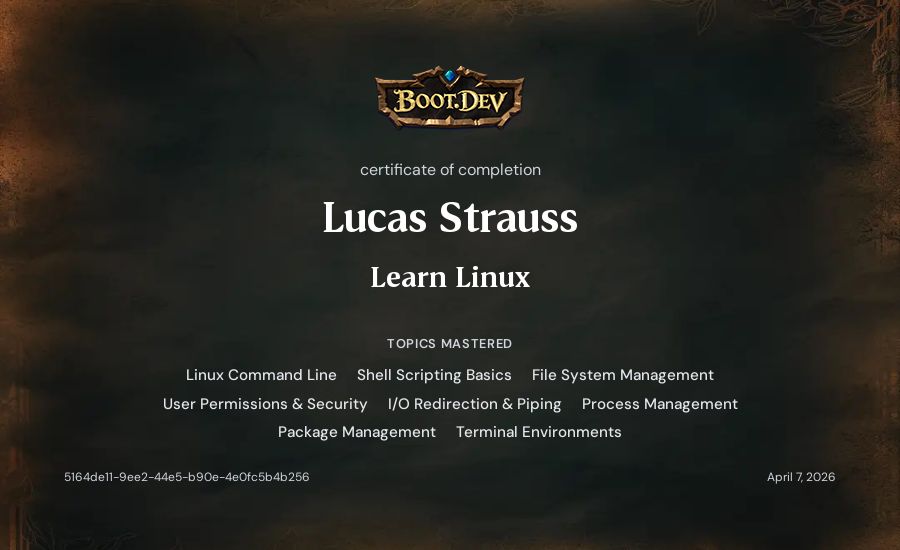 Lucas Strauss's Boot.dev Learn Linux certificate