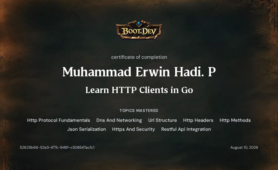 Muhammad Erwin Hadi. P's Boot.dev Learn HTTP Clients in Go certificate