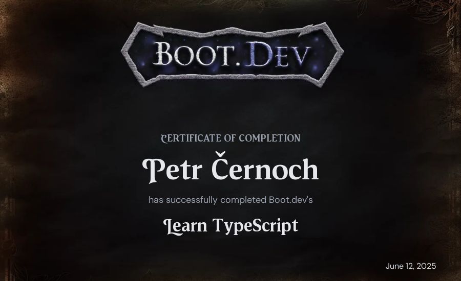 Petr Athanasios Szőllősy's Boot.dev Learn TypeScript certificate