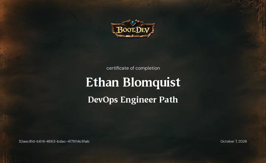 Ethan Blomquist's Boot.dev DevOps Engineer Path certificate