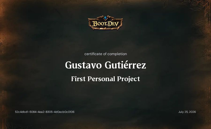 Gustavo Gutiérrez's Boot.dev First Personal Project certificate