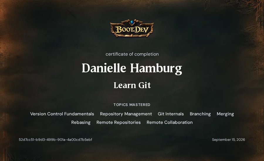 Danielle Hamburg's Boot.dev Learn Git certificate