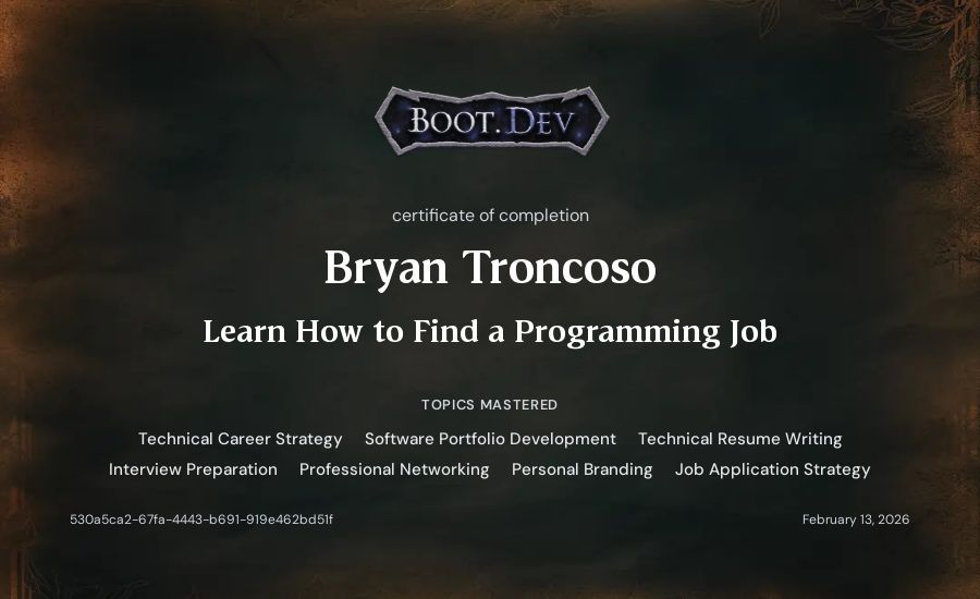Bryan Troncoso's Boot.dev Learn How to Find a Programming Job certificate