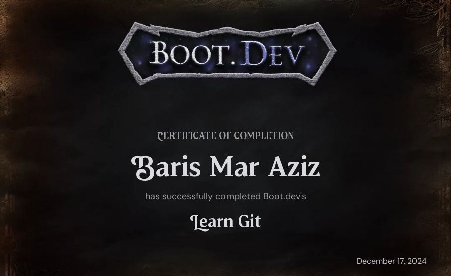 Baris Mar Aziz's Boot.dev Learn Git certificate