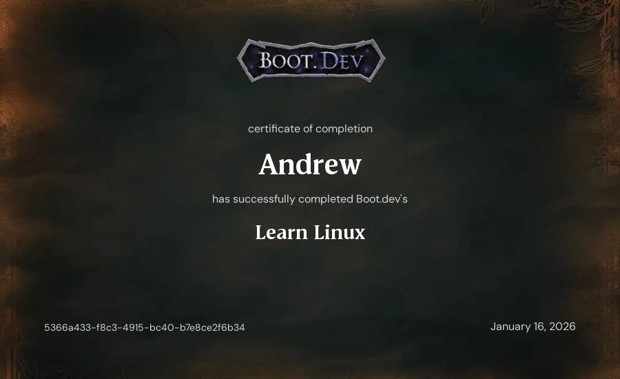 Andrew's Boot.dev Learn Linux certificate