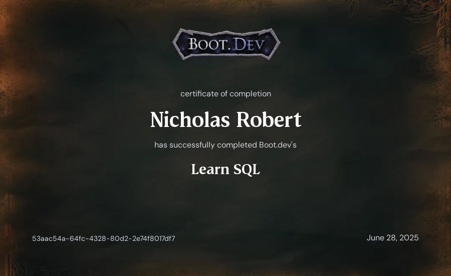 Robert's Boot.dev Learn SQL certificate