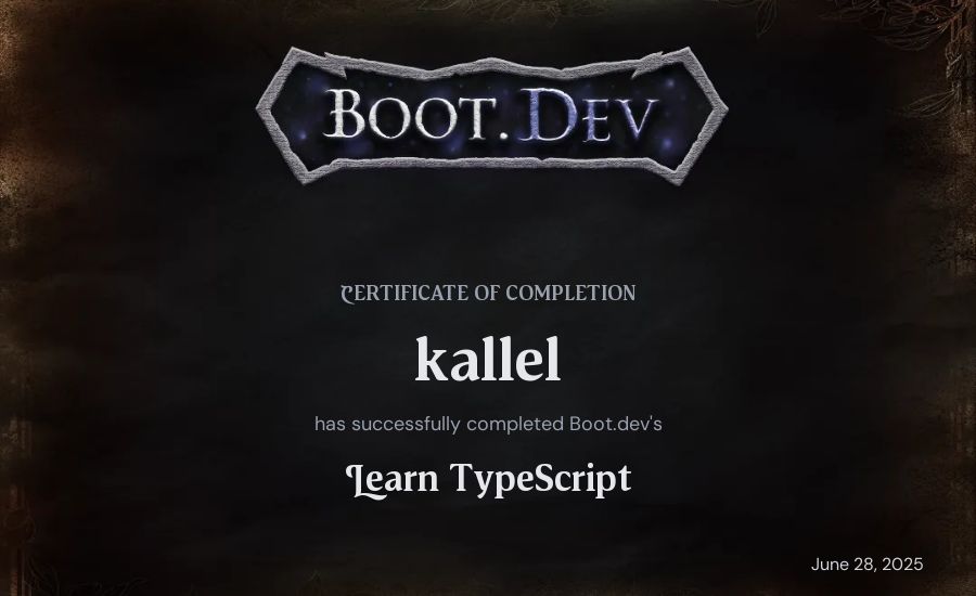 kallel's Boot.dev Learn TypeScript certificate