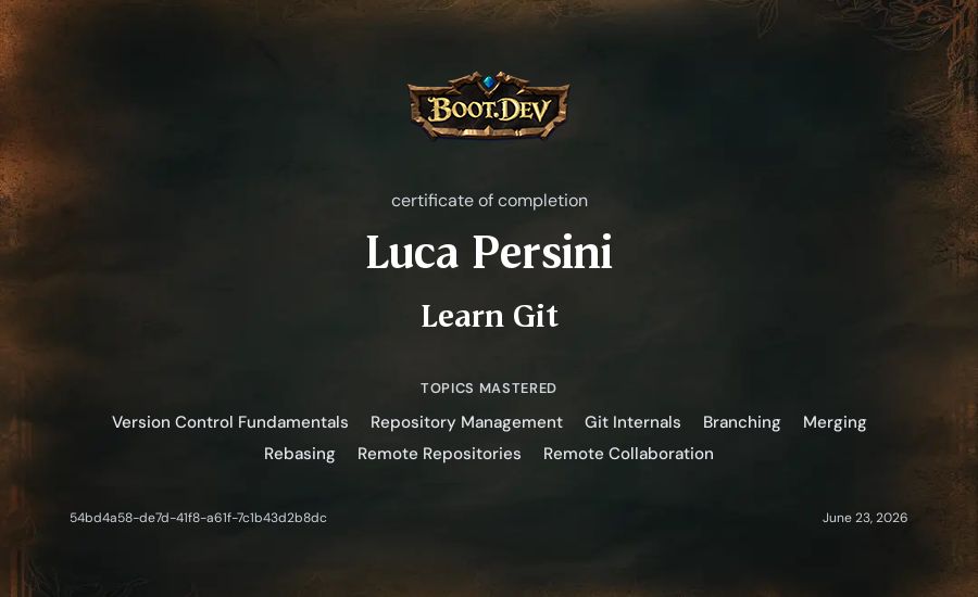 Luca Persini's Boot.dev Learn Git certificate