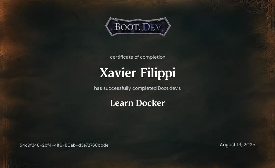 Xavier Filippi's Boot.dev Learn Docker certificate