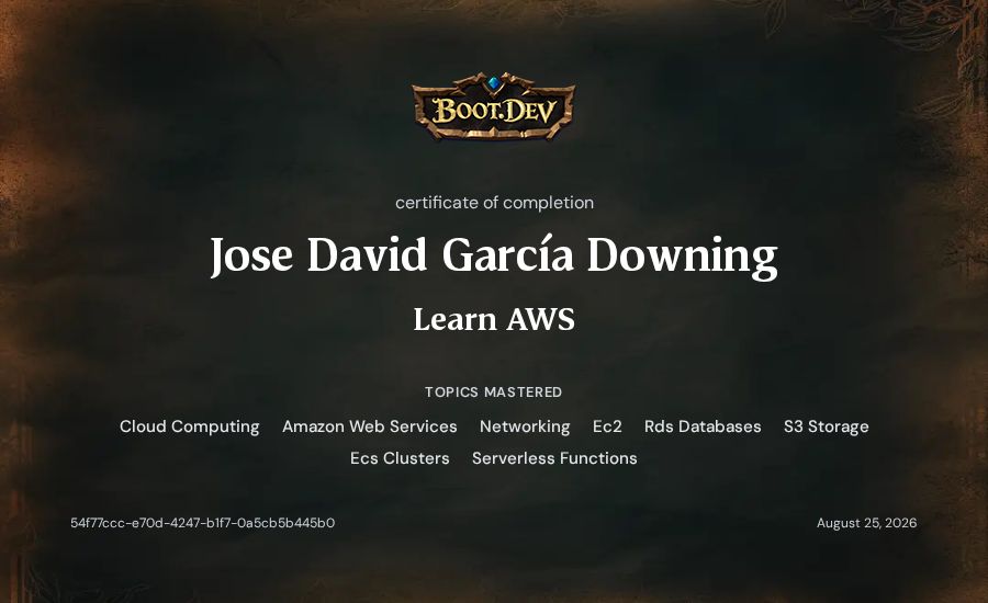 Jose David García Downing's Boot.dev Learn AWS certificate