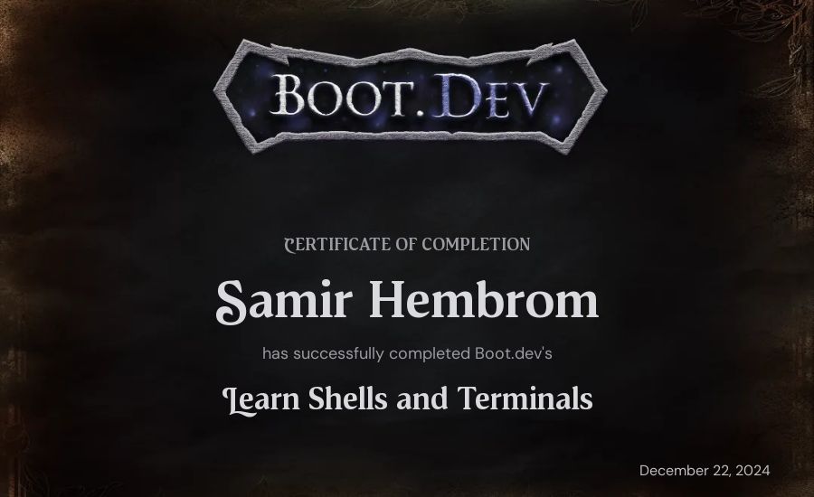 Samir Hembrom's Boot.dev Learn Linux certificate