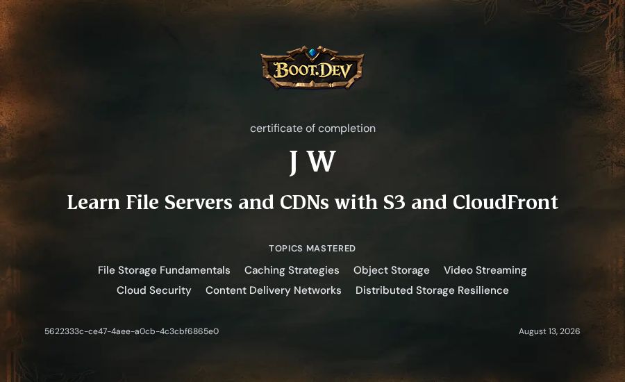 J W's Boot.dev Learn File Servers and CDNs with S3 and CloudFront certificate