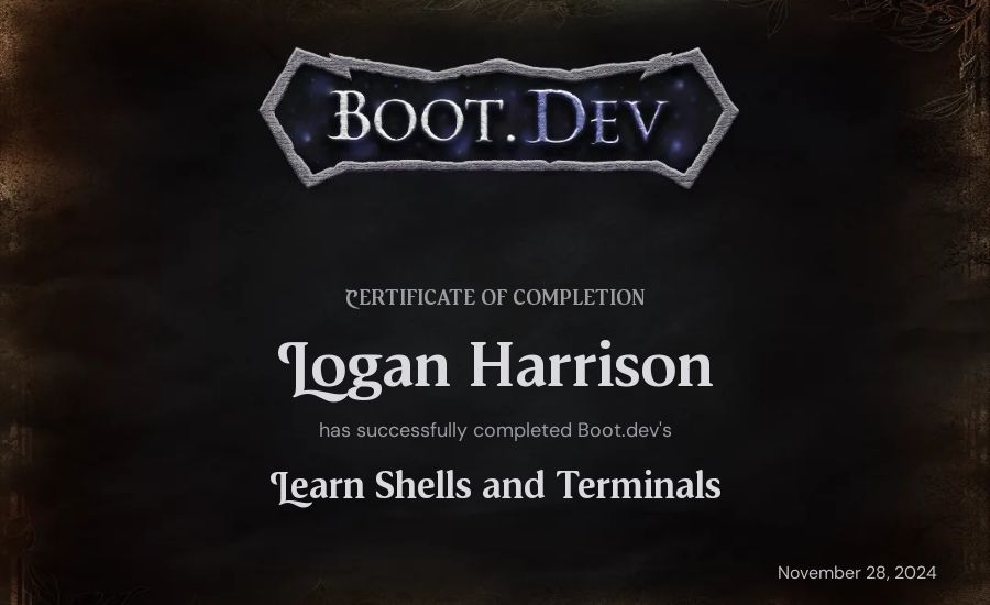 Logan Harrison's Boot.dev Learn Linux certificate