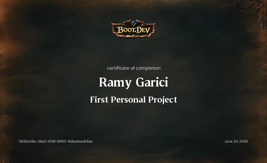 Ramy Garici's Boot.dev First Personal Project certificate