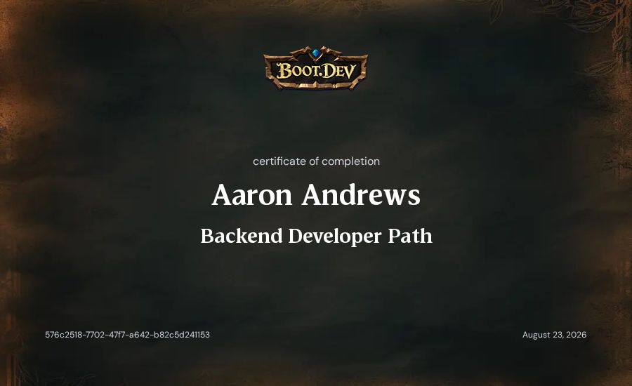 Aaron Andrews's Boot.dev Backend Developer Path certificate