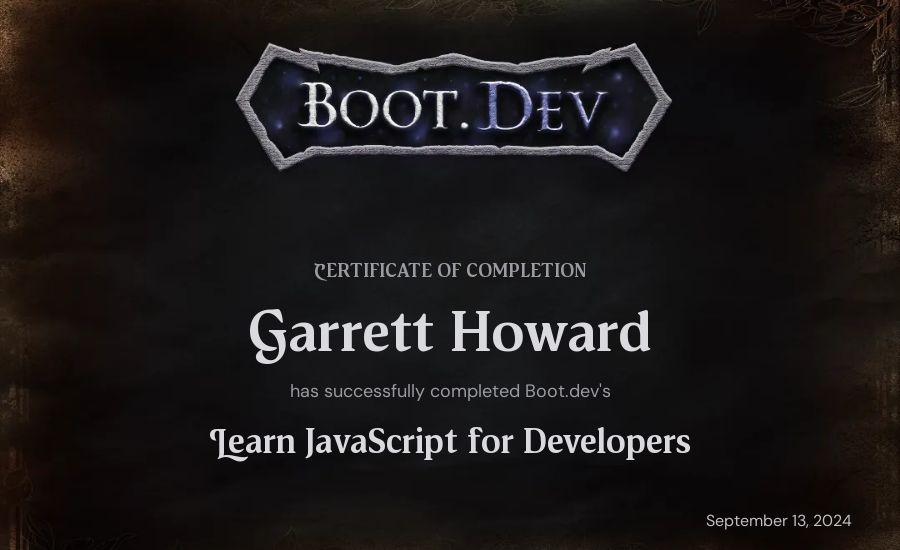 meta-byte's Boot.dev Learn JavaScript certificate