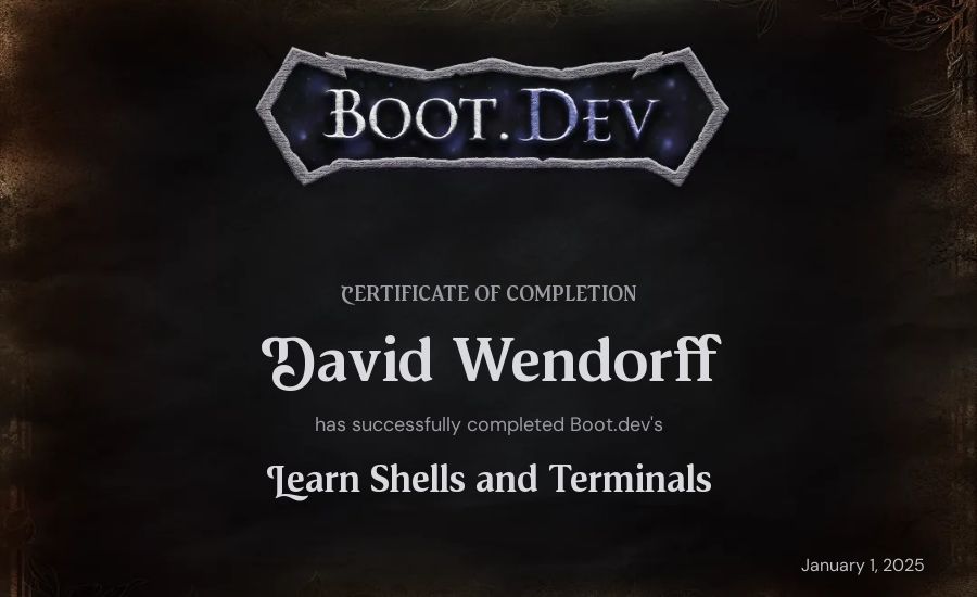 David Wendorff's Boot.dev Learn Linux certificate