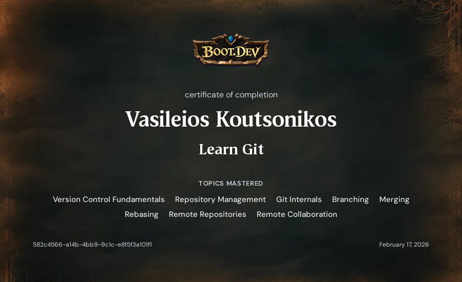 Vasileios Koutsonikos's Boot.dev Learn Git certificate