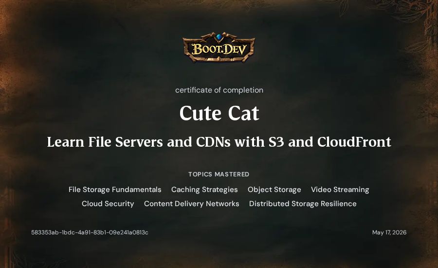 Cute Cat's Boot.dev Learn File Servers and CDNs with S3 and CloudFront certificate