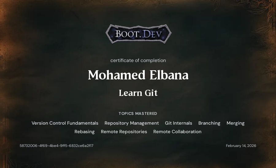 Mohamed Elbana's Boot.dev Learn Git certificate