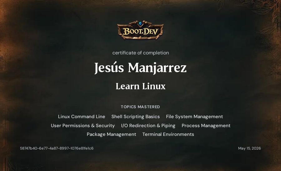 Boot.dev Learn Linux certificate