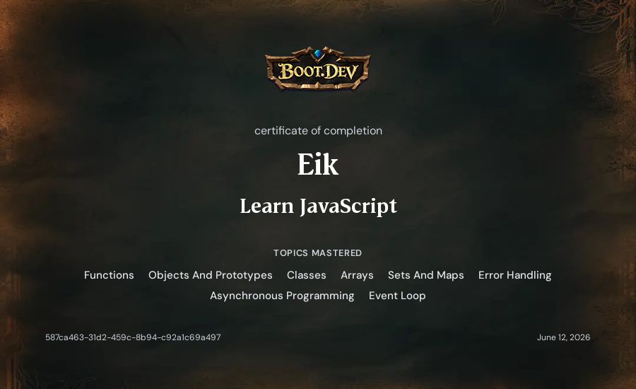 Eik's Boot.dev Learn JavaScript certificate