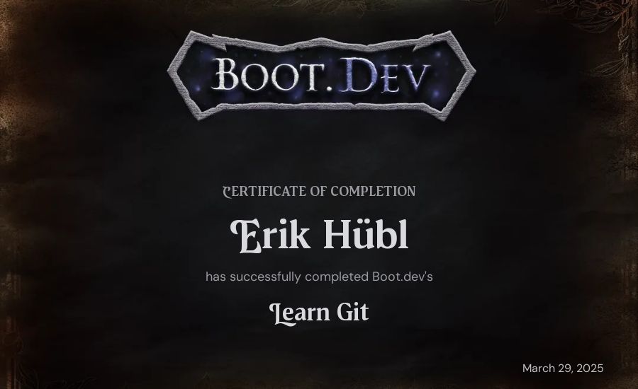 Erik Hübl's Boot.dev Learn Git certificate
