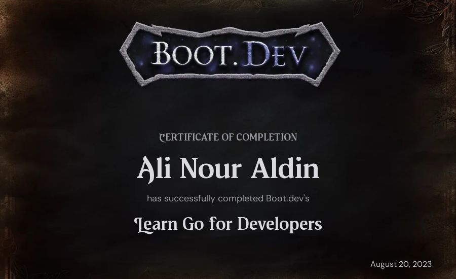 Ali Nour Aldin's Boot.dev Learn Go certificate