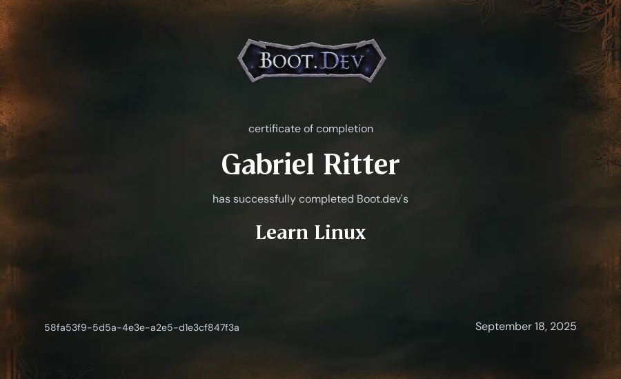 Gabriel Ritter's Boot.dev Learn Linux certificate