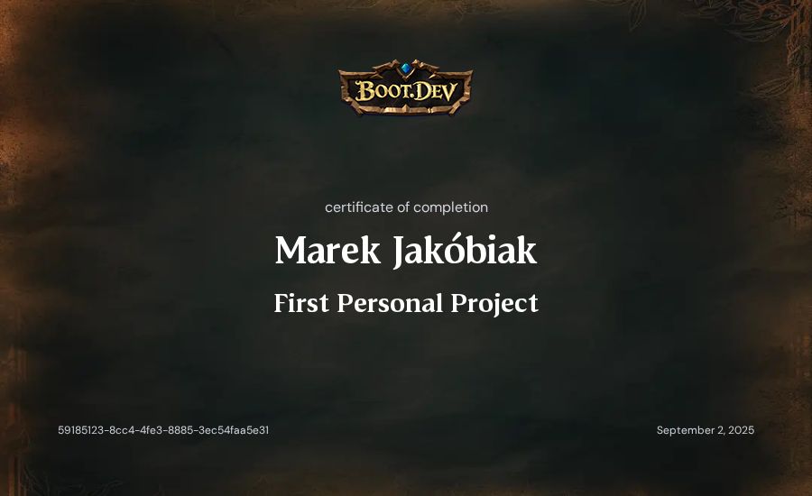 Marek Jakóbiak's Boot.dev First Personal Project certificate