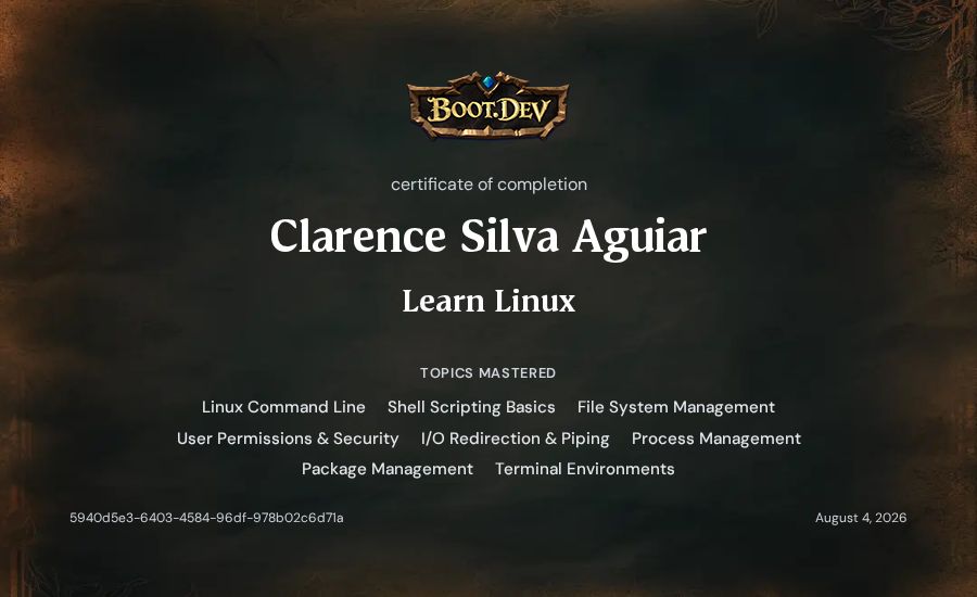 Clarence Silva Aguiar's Boot.dev Learn Linux certificate